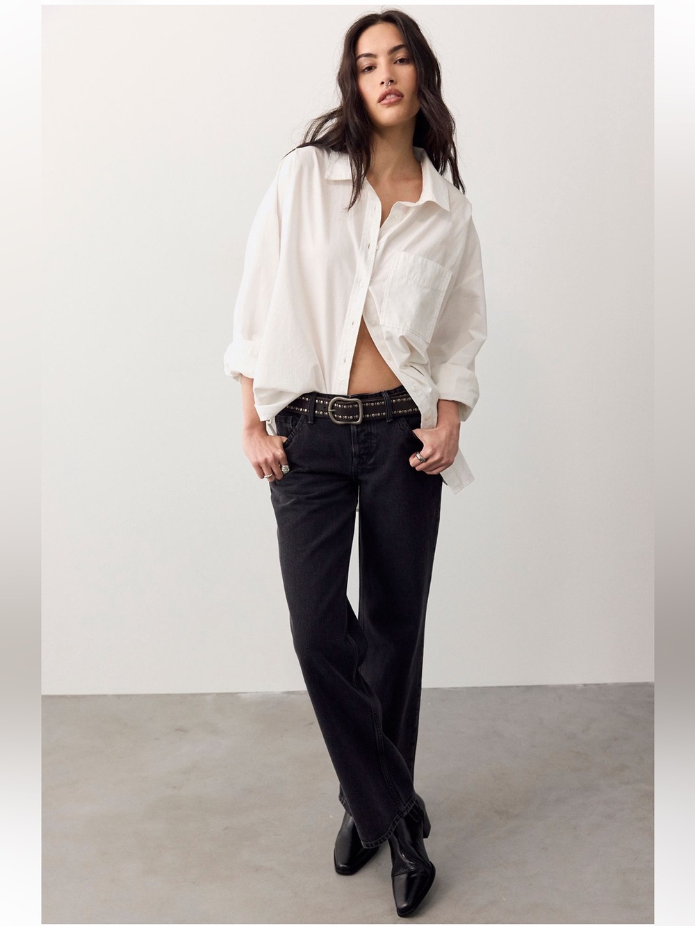 Free People We The Free Tennessee Low Rise Boyfriend Jeans in Hideaway Black 26